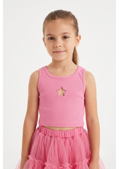 Le Mabelle Pembe Yıldız Nakışlı Fitilli Askılı Kız Çocuk Crop Bluz - Cindy Pembe