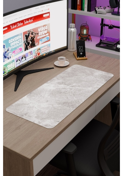 Beyaz Mermer Kaymaz Dikişli Kauçuk Oyuncu Mousepad V4 - 70x30 Xl Gaming Mouse Pad Fare Altlığı