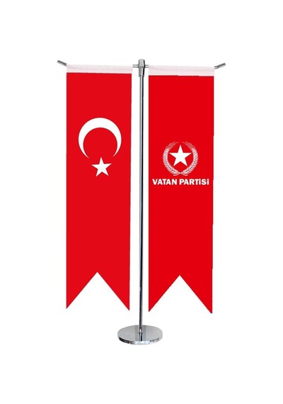 Masa Üstü Kırlangıç Vatan Partisi + Türk Bayrağı + Krom T Direk M