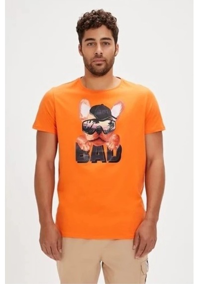 Bad Bear Spark Turuncu Baskılı Erkek Tişört Siyah
