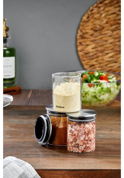 Cooket 3'lü 200 Ml Metal Kapaklı Borosilikat Cam Kavanoz Ckr3894 Şeffaf - Gri