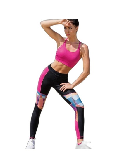 Yeni Inci Pembe Siyah Desenli Sporcu Tayt Takım Ynct129-T19