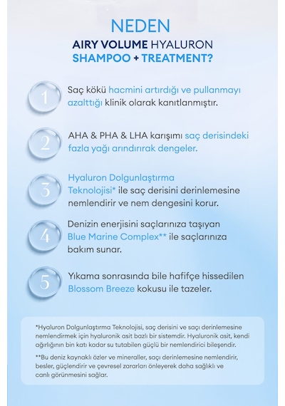 Arındıran, Nemlendiren, Hacim Veren Saç Bakım Seti Kundal Airy Volume Hyaluron Shampoo + Treatment