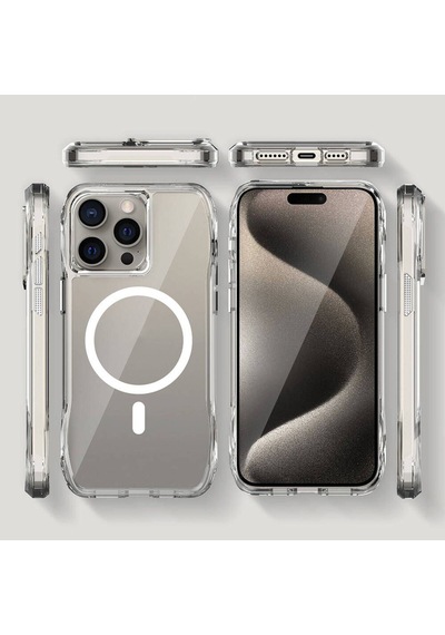 Apple Uyumlu iPhone 15 Pro Kılıf M-safe Şarj Özellikli Airbagli Şeffaf Zore İncek Kapak Seffaf