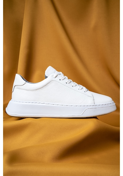 Beyaz Casual Bağcıklı Deri Sneakers Beyaz