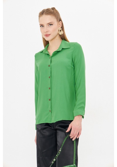 Armonika Kadın Çimen Yeşil Uzun Kollu Düz Gömlek Arm-18y001176