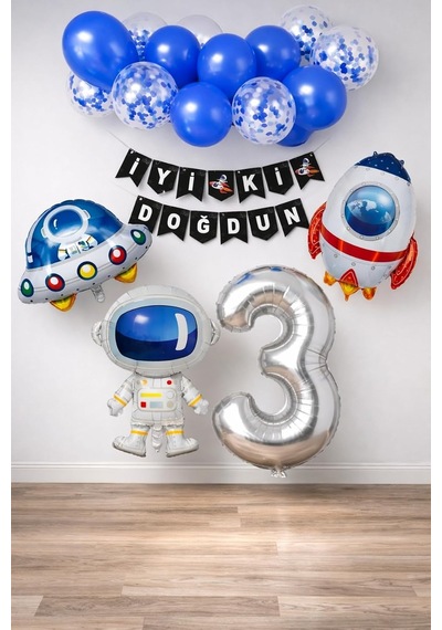 Patladı Gitti Uzay Konsepti Doğum Günü Parti Kutlama Seti Astronot, Ufo Ve Uzay Gemisi Folyo Balon Set 5 Diğer