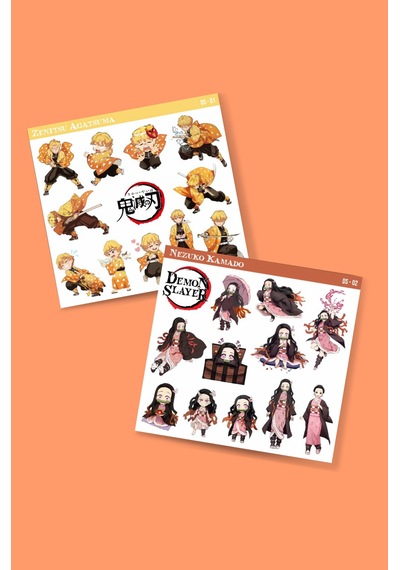 Zenitsu Agatsuma-nezuko Kamado-demon Slayer - 2li Sticker Set - Parlak Kağıt - Başarı Çıkartmaları- Süsleme Etiket