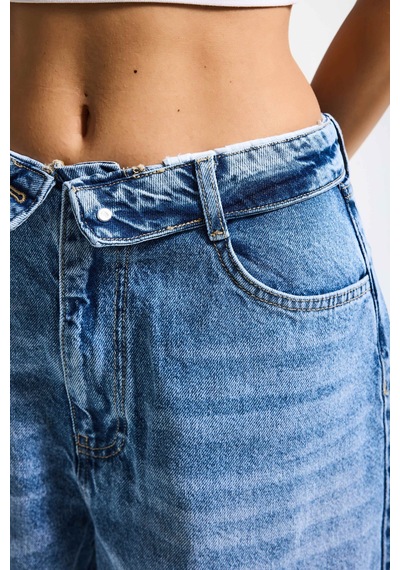 Itsbasic Kadın Mavi 4s6-4 Straight Fit Kemer Detaylı Özel Tasarım Denim Jean