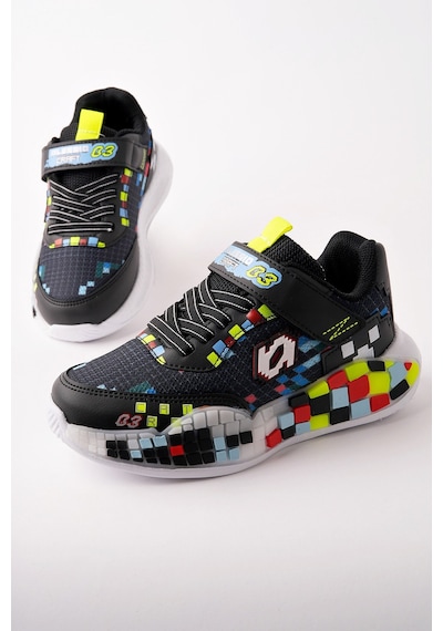Muggo Block Renkli Blok Tabanlı Cırtlı Ve Bağcıklı Çocuk Sneaker Spor Ayakkabı Siyah