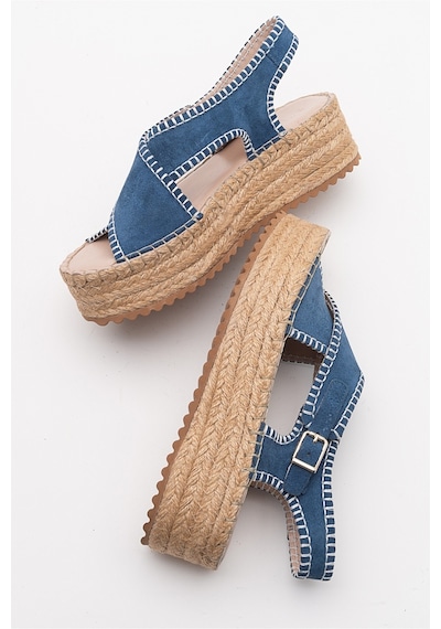 Luvishoes Bellezza Kot Mavi Süet Hakiki Deri Kadın Sandalet Mavi