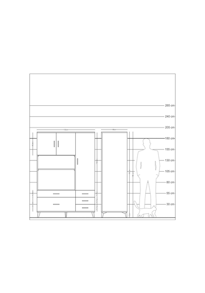 Kronos Dolap 7 Raflı 5 Çekmeceli 3 Kapaklı 132x59x195 Antrasit-aytaşı/çam Aytası/atlas Çam