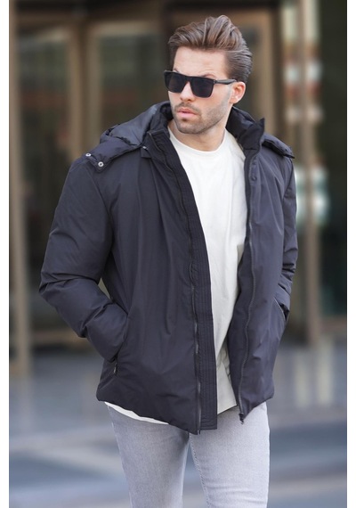 Madmext Siyah Kapüşonlu Oversize Erkek Şişme Mont 7237 Siyah