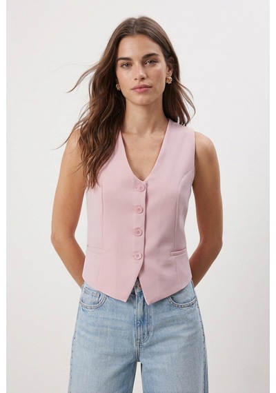 Ritnice Kadın Style Astarlı Pembe Dokuma Yelek