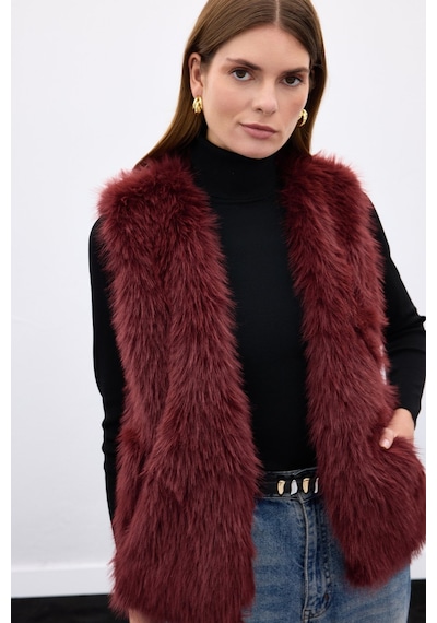 Sateen Kolsuz Uzun Yelek - Bordo-136640 Bordo