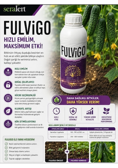 Fulvigo Fulvic Acid İçerikli Köklendirici Özel Gübre. 1 Lt