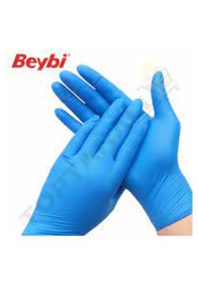 Beybi L Large Beden Pudrasız Mavi Nitril Muayene Eldiveni - 100'lük Kutu