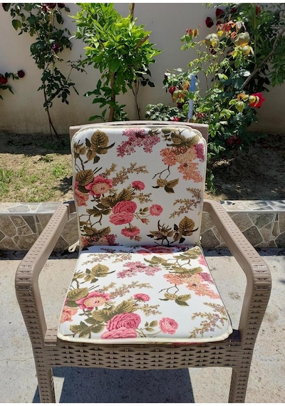 6adet Rattan Arkalıklı Sandalye Minderi Kalınlık 4cm İngiliz Gülü Pembe