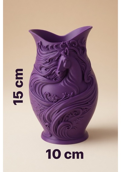 At Desenli Dekoratif Vazo Mat Dokulu Çiçeklik Modern Ev Ofis Masa Raf Salon Süs Aksesuarı 15x10 Cm Mor