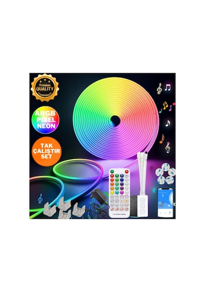 5mt Şerit Neon Led Animasyonlu Kumandalı Ve Telefon Kontrollü Sese Ve Müziğe Duyarlı Magic Led Argb Çok Renkli