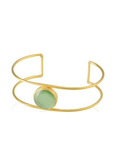 Kadir Jewellery 22 Ayar Altın Kaplama Zirkon Taşlı Ayarlanabilir Vintage Bilezik Açık Yeşil