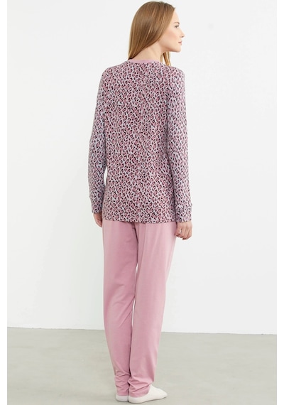 Leopar Binli Pijama Takımı Pembe
