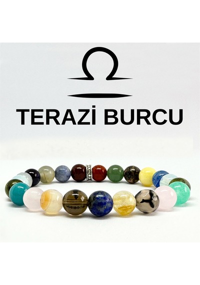 Terazi Burcu Bilekliği 8mm Doğaltaş Bileklik - 17 Cm Çok Renkli