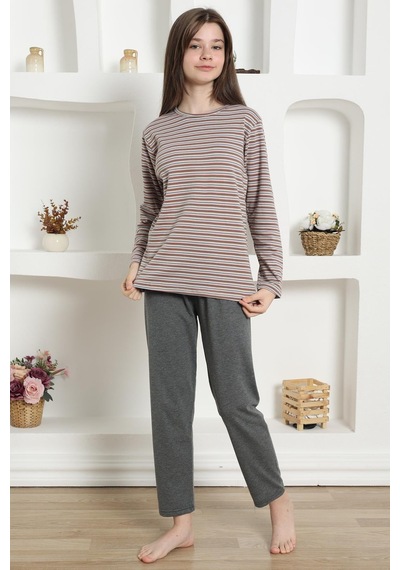 Akbeniz Kız Çocuk Penye Pijama Takım 20424 Füme