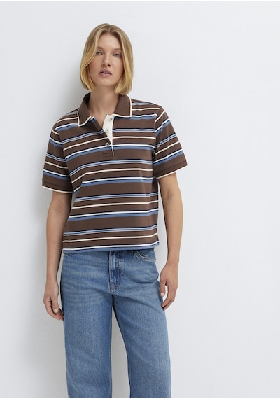 Mavi - Çizgili Polo Yaka Kahverengi Tişört 1614119-88068