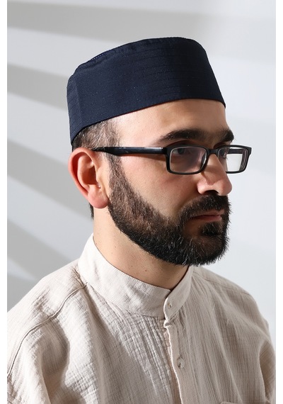 Osmanlı Arma Desenli Kalıp Kumaş Takke Lacivert