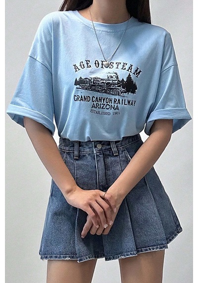 Uyguntarz Unisex Age Of Steam Baskılı Tasarım Tshirt Bebe Mavisi