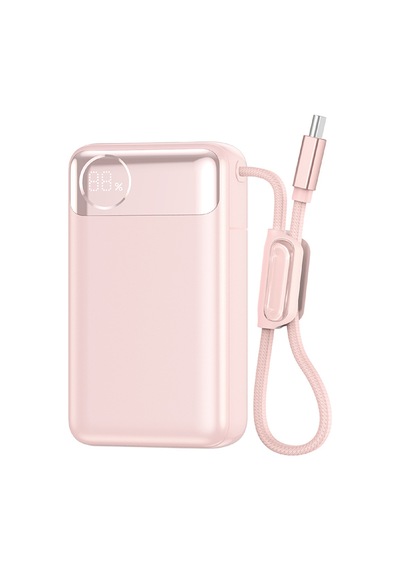 Wiwu T132 Power Plus Serisi Type-c Kablolu Pd Powerbank 65w 12000mah Pembe