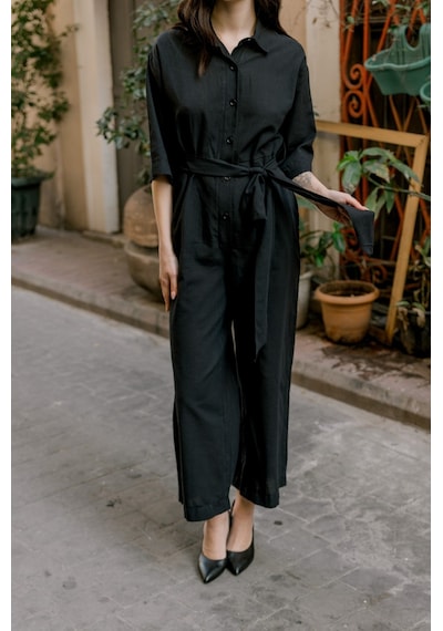 Barbora Keten Günlük Tulum Elbise Ln22siyahd1 001