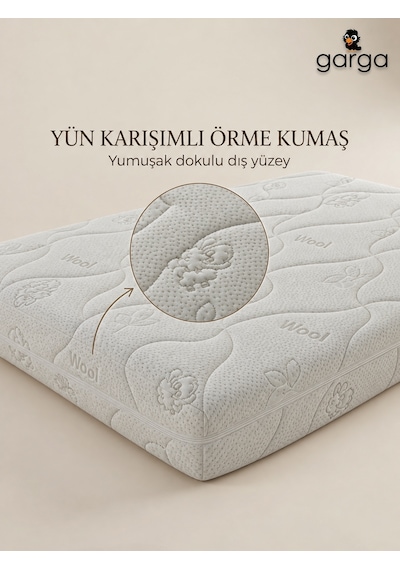 Garga Premium 10 CM Çocuk Yatağı Bebek Yatağı - Yünlü Ortopedik Park Yatak, Beşik & Anne Yanı Uyumlu 60 x 100