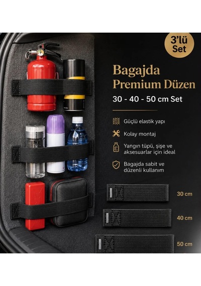 Bagaj Toplayıcı Düzenleyici Organizeri Lastiği Elastik Sabitleyici 3'lü Set Cırt Cırtlı Belirtilmemiş