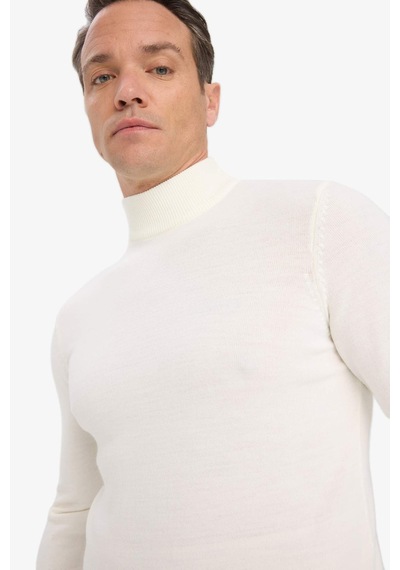 Defacto Slim Fit Dar Kesim Balıkçı Yaka Basic Düz Triko Kazak R1127az25wner100 Ekru-er100