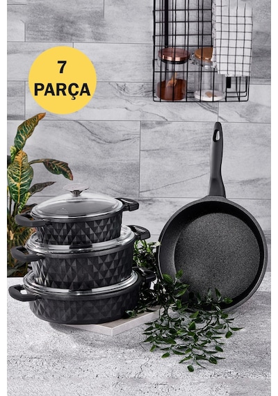 Taç Carabella Döküm 7 Parça Tencere Seti Siyah 3817