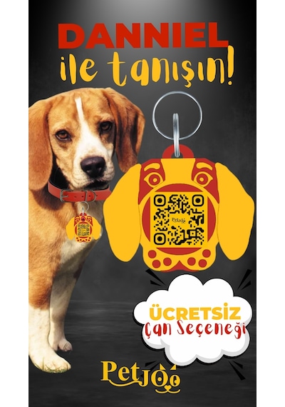 Petjoo 21.Danniel Sarı-Kırmızı Qr'lı Köpek Künyesi