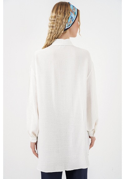 Bigdart Kadın Dokulu Oversize Tunik 5989 - Beyaz