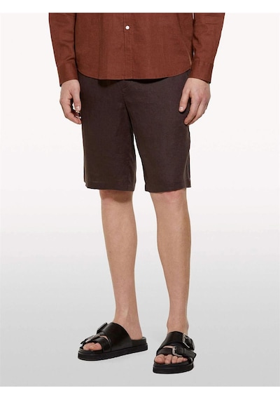 %100 Keten Slim Fit Bermuda Şort Erkek Kahverengi Şort - 325p4aghs9010