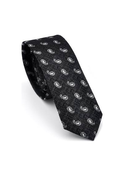 Gaffy Beyaz Şal Desenli Siyah Dokuma Kumaş Mendilli Slim Fit Kravat // Sdk-240809 Desenli