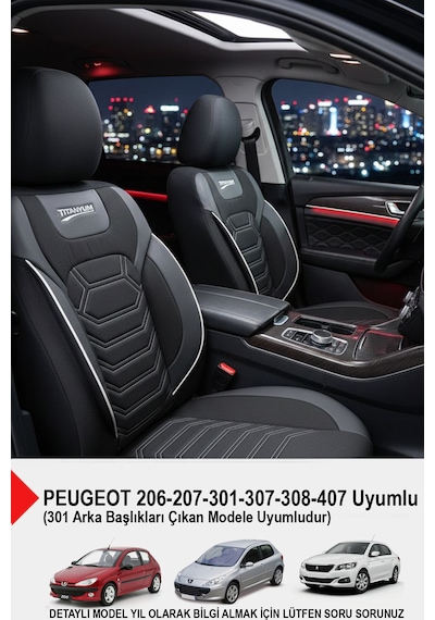Titanyum Serisi Lüks Keten Oto Koltuk Kılıfı- Peugeot 206-207-208-306-307-407- Uyumlu Beyaz