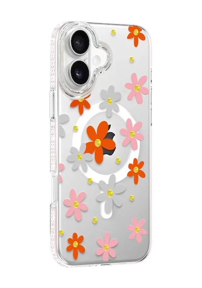 Apple iPhone  Uyumlu  16 Floral Magsafe Kapak - Turuncu