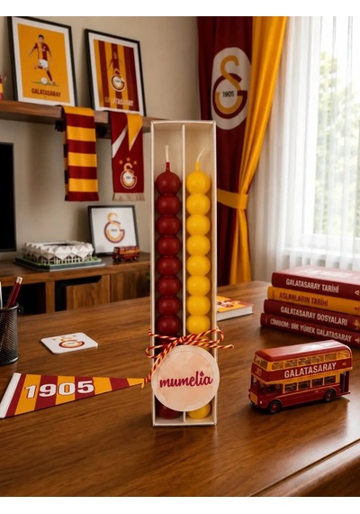 Mumelia Taraftar Bubble Şamdan - Doğal Soya Kutulu Dekoratif Taraftar Mum - 2'li - Sarı-kırmızı