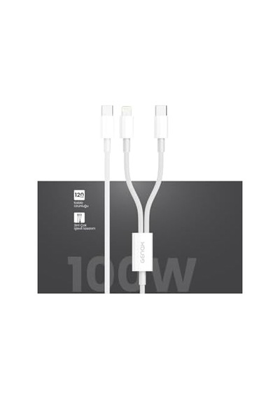 2in1 100w Pd Type-c Ve Lightning Hızlı Şarj Kablosu 120cm Beyaz, 115gnxy355