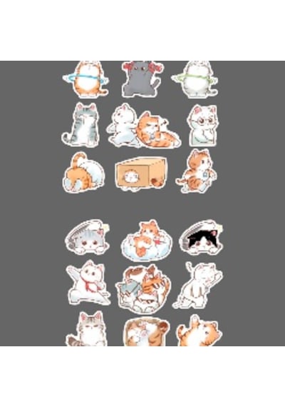 2 Li - Sevimli Sticker Sevimli Kedi Etiketleri -kawai Cat -telefon Süslemeleri Kedi Çıkartmaları -mat Kağıt- Sarı