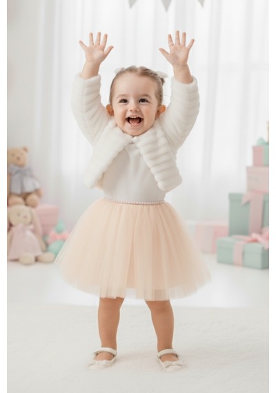 Mnk Baby & Kids Pelüş Bolerolu Kız Bebek Elbise M00771 somon