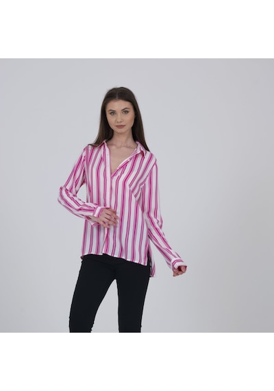 Collezione Pembe Çizgili Beyaz Gömlek Beyaz - Pembe