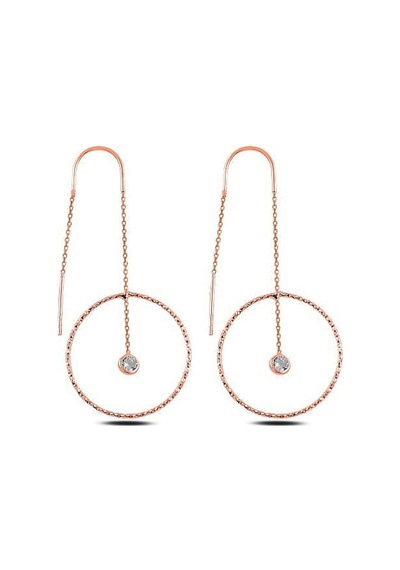 Brezza Lusso Jewelry Rose Gold Gümüş Halka Model Taşlı Japon Bayan Küpe