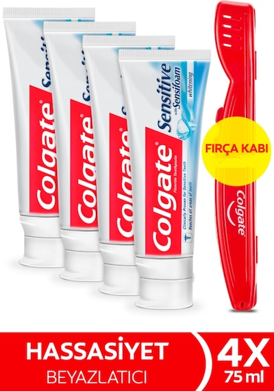 Colgate Sensitive Sensifoam Beyazlatıcı Diş Macunu 4 x 75 ML + Fırça Kabı